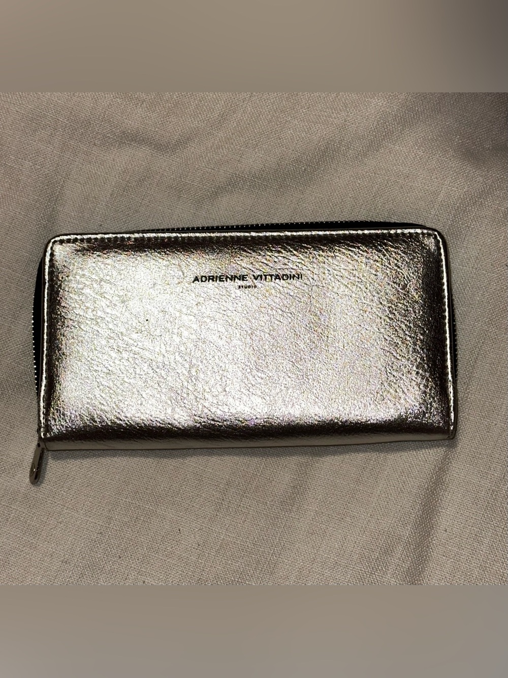 Adrienne Vittadini Metallic Silver Zip Wallet